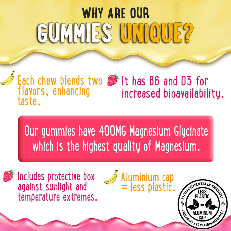 OH MY CHEWY Magnesium Gummies Bundle – 2 Bottles (60 Each) – Strawberry Banana & Apple Kiwi