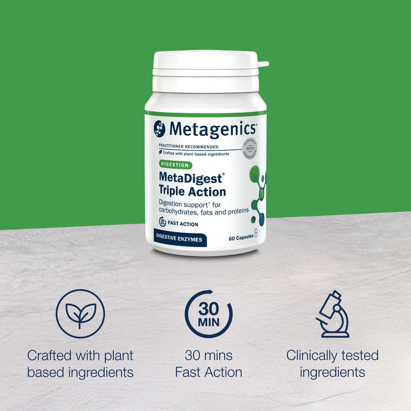 Metagenics MetaDigest Triple Action - Comprehensive Digestive Support with Plant Enzymes and Ginger Extract - 60 Capsules 60 count (Pack of 1)