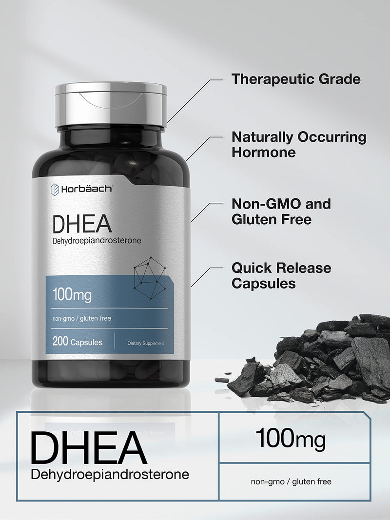 Horbäach DHEA 100mg | 200 Capsules | Non-GMO, Gluten Free Supplement 200 Count (Pack of 1)