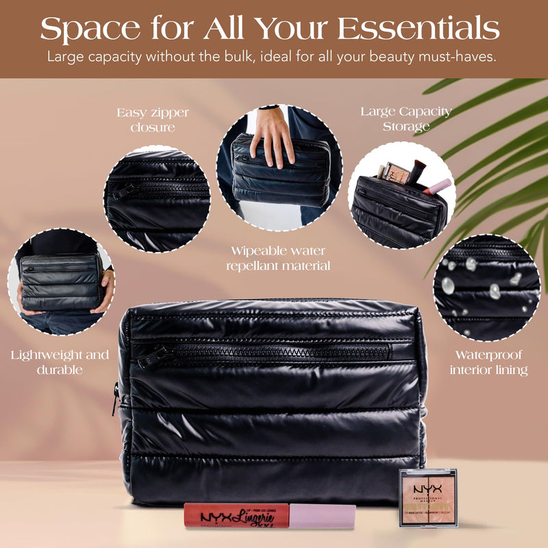 Citi Collective Premium Cosmetic Bag for Women| Makeup Travel Bag, Toiletry Bags for Women| Large Capacity Storage Waterproof Cosmetic Bag for Business, Vacation, or Weekend Traveling (Black) Black