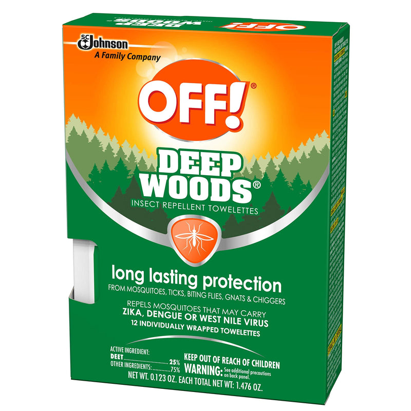 [Australia] - OFF! Deep Woods Insect Repellent Towelettes, Long Lasting Protection from Mosquitoes, Unscented, 12 Count (Pack of 3) 12 Count (Pack of 3) 