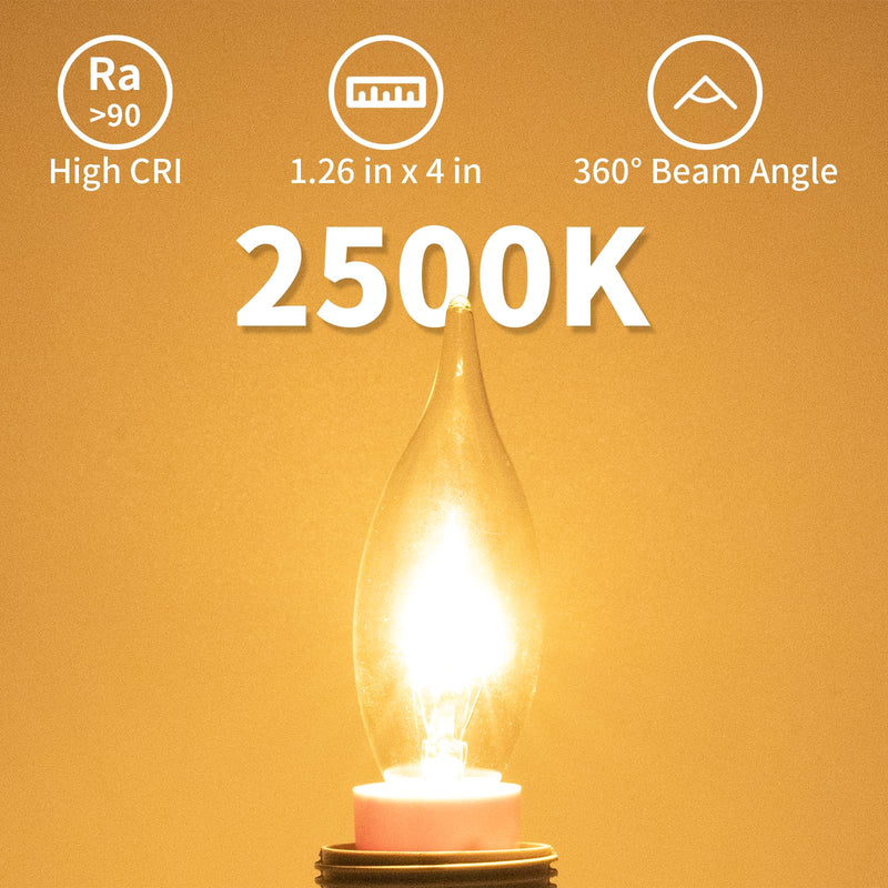 [Australia] - 12-Pack E12 Candle Light Bulbs 40W Warm White 2500K, 380 Lumen Dimmable Chandelier Light Bulbs for Ceiling Fan, Pendants or Outdoor, CA10 Clear Candelabra Base Bulbs 40W-12Pack 