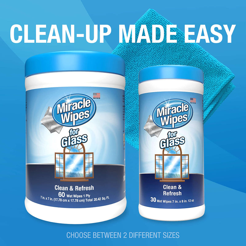 [Australia] - MiracleWipes for Glass, Disposable and Streak Free Cleaning Wipes for Mirrors, Windows, Kitchen, Home, and Auto- 60 Count 60 Count (Pack of 1) 