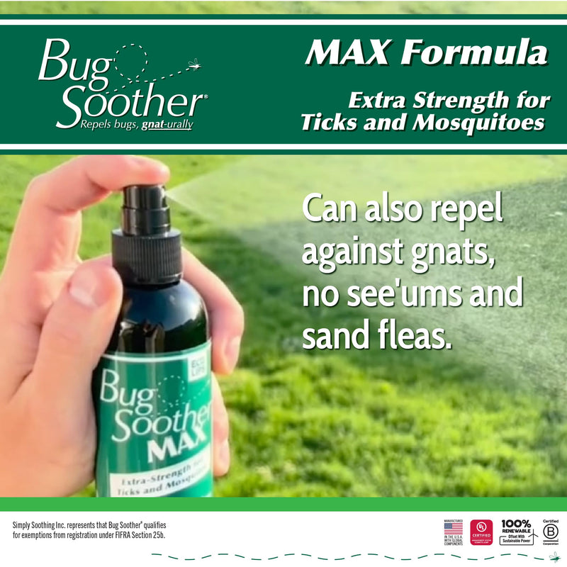 [Australia] - Bug Soother MAX - Extra Strength Natural Gnat, Tick, and Mosquito Repellent, 2 Pack 8 fl oz w/Free 1 oz. DEET-Free Bug Spray Deterrent - Safe for Adults & Environment - Made in USA 8 Fl Oz (Pack of 2) 