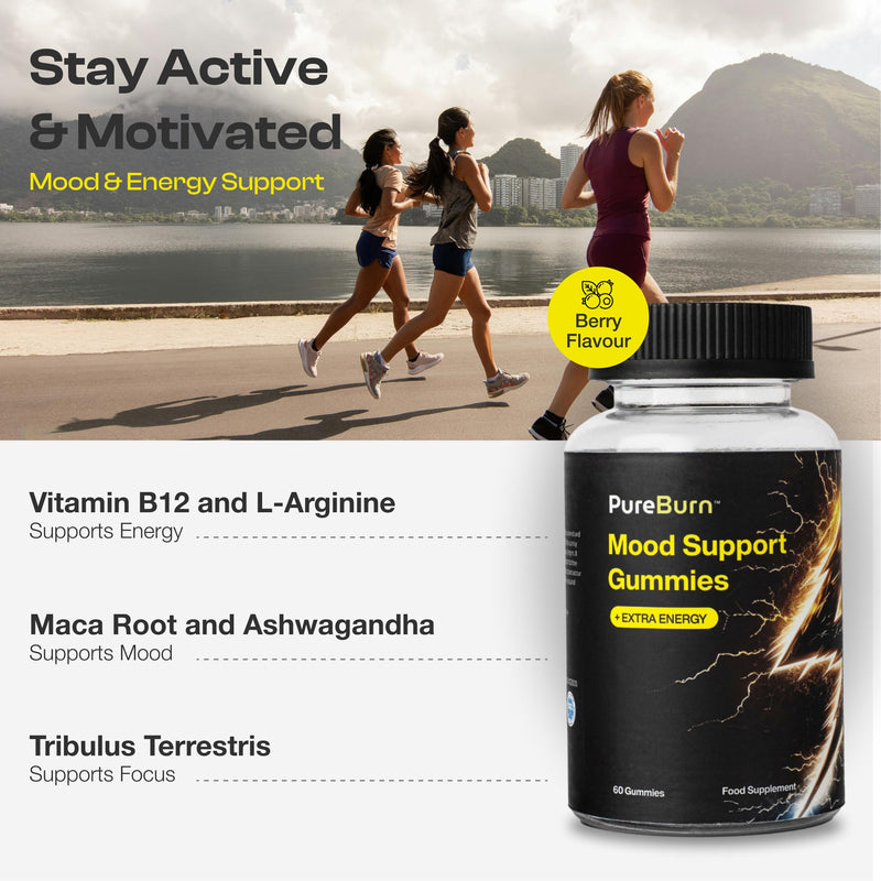 High Strength Mood & Energy Gummies – Extra Energy Boost with Vitamin B12, Maca Root, Ashwagandha & L-Arginine | Caffeine Free | Natural Mood Enhancer | 60 Gummies | Natural Berry Flavour 60 count (Pack of 1)