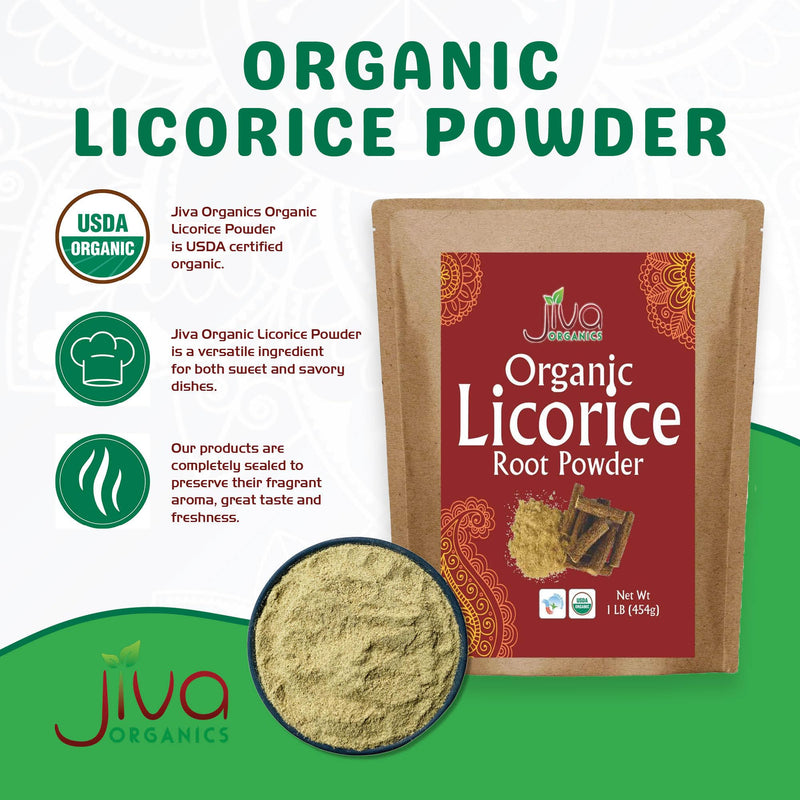 [Australia] - Jiva Organics Licorice Root Powder 1 Pound Bulk Bag (16oz) - Glycyrrhiza glabra - Mulethi - Yashtimadhu - Non-GMO 