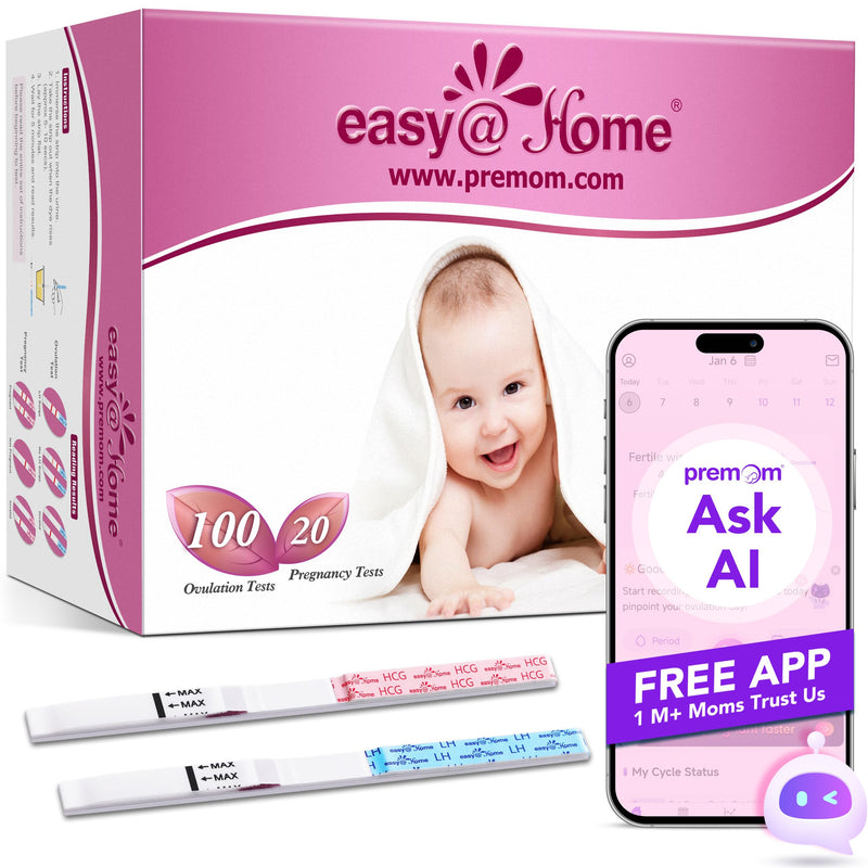 Easy@Home Ovulation Test Strips and Pregnancy Test Strips Combo Kit, Package May Vary (100LH+20HCG) 120 Count (Pack of 1)