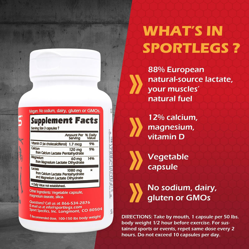 [Australia] - SPORTLEGS Fast Fitness Boost Pre Workout for Men and Women, Lactic Acid Supplement, Sports Endurance Fuel, Endurance Supplements for Runners - NSF Certified for Sport,120-Capsule Bottle, Pack of 1 120 Count (Pack of 1) 