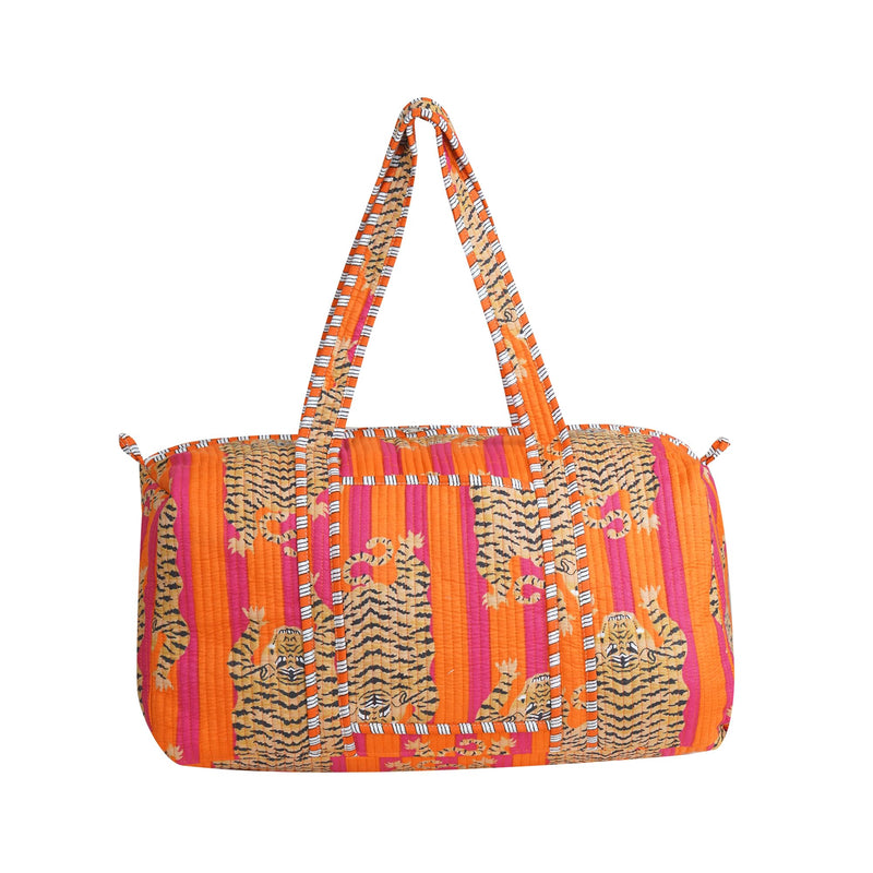 LKGSM Handmade Cotton Quilted Weekender Bag, Floral Indian Print Duffle, Bohemian Overnight Travel Tote for Women, Large Carry-on Luggage, Floral Gym Bag (A) A