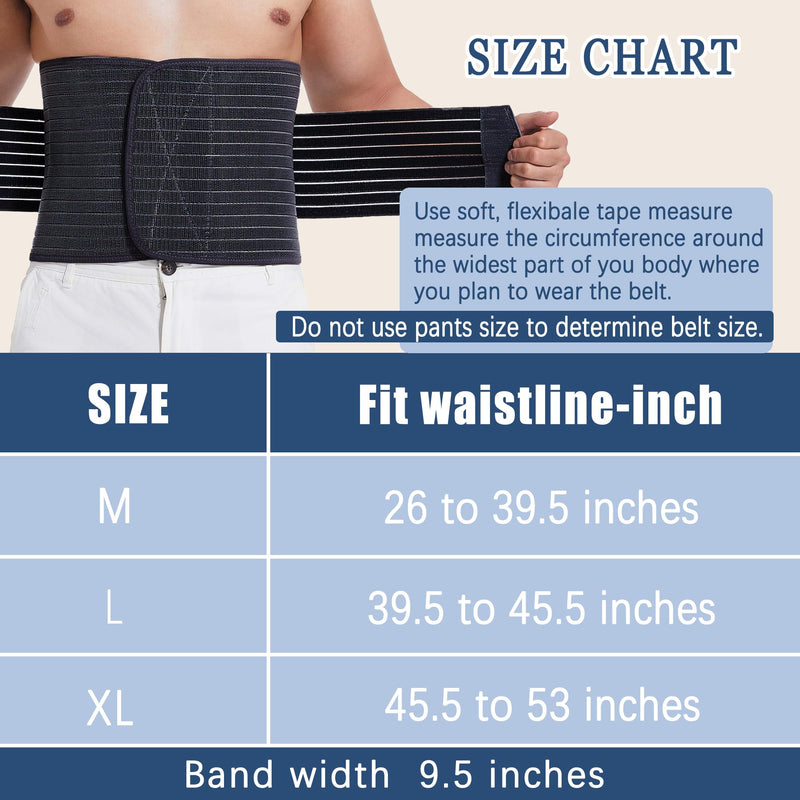 Reian Abdominal Binder for Men – Post-Surgery Support and Core Stability, Adjustable Compression Wrap (Black, Large) Black