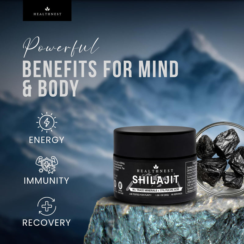 Shilajit Resin | 30g Himalayan Dietary Supplement | 85+ Trace Minerals & 77% Fulvic Acid | Vegan | Lab Tested for Purity | Natural Pure Form | 60 Servings