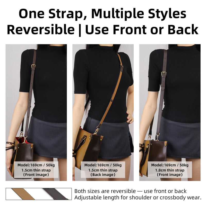 DGAZ Vachetta Leather Adjustable Crossbody Strap for ONTHEGO bag with Gift Box, Handmade DIY purse strap (0.7 Inch Wide,35.4-47.2 Inch Long; Color Blocking (Thin Strap)) | Natural Vachetta Cowhide,Soft and Flexible,Handmade,Adjustable Crossbody Strap