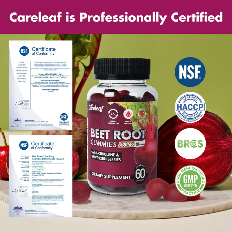 [Australia] - Sugar Free Vegan Beet Root Gummies for Blood Pressure, Beetroot Gummies with L-Citrulline and Hawthorn Extract, Peach Flavor Beet Chews for High Blood Pressure, 60 Count 
