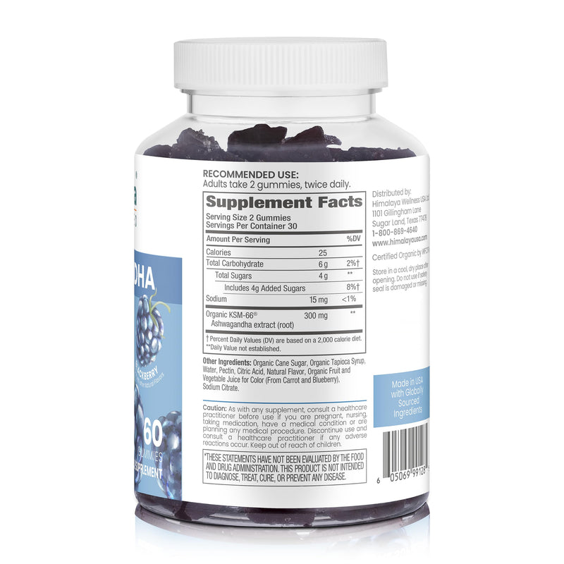 [Australia] - Himalaya Ashwagandha Organic Gummies, KSM-66 Organic Ashwagandha to help with Stress Relief, Energy and Relaxation, 60 Gummies with Delicious Blackberry Flavor 