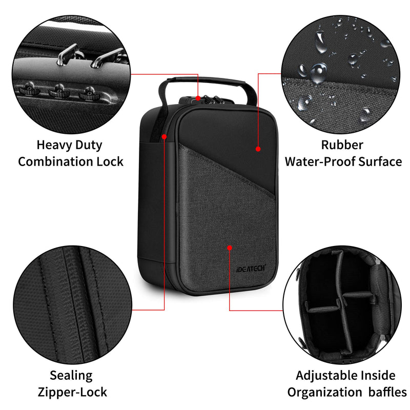 [Australia] - IDEATECH Smell Proof Bag Stash Box, Smell Proof Containers with Combo Lock, Odorless Travel Storage Bag, Home Organizer Case Lock Box with Accessories, Smell Proof Box Gift for Women/Men BLack 