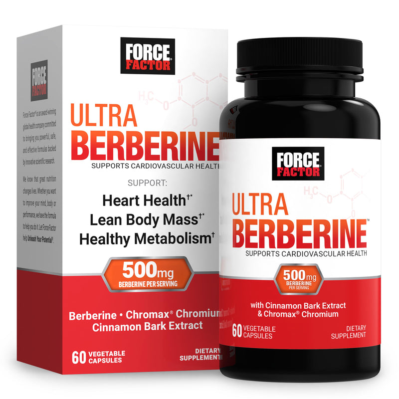 [Australia] - FORCE FACTOR Ultra Berberine, Berberine Supplement with 500mg Berberine HCl Plus Chromium & Cinnamon Bark Extract to Support Metabolism & Daily Wellness, Non-GMO, Gluten Free, 60 Vegetable Capsules 