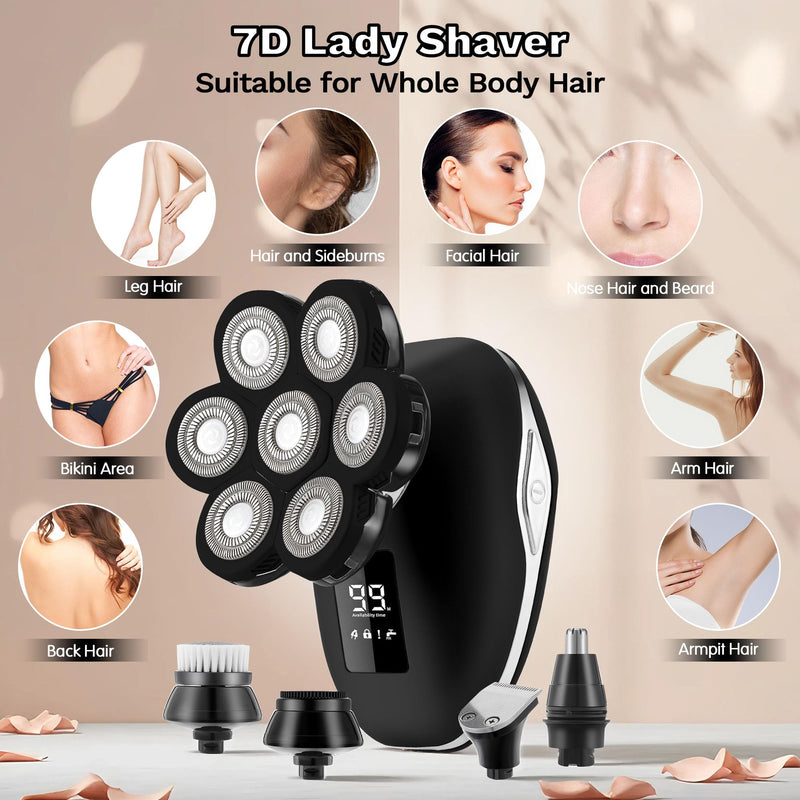 [Australia] - Electric Razors for Women, 7D Electric Shaver for Women, 5 in 1 Lady Shavers, Wet/Dry Bikini Trimmer, Rechargeable Face Razor for Arms Legs Armpit Pubic Area Black 