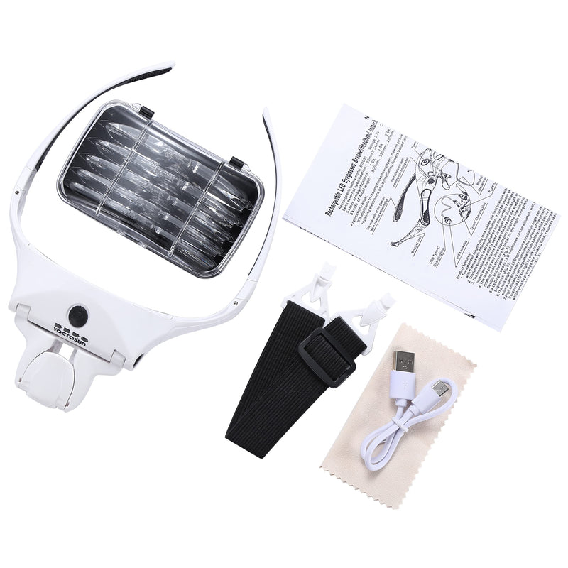 [Australia] - YOCTOSUN Magnifying Glasses with 4 LED Lights, Headband Magnifier with 5 Detachable Lenses 1X, 1.5X, 2X, 2.5X 3.5X -Rechargeable Hands Free Lighted Head Magnifier Glass for Crafts, Cross Stitch, Hobby White 