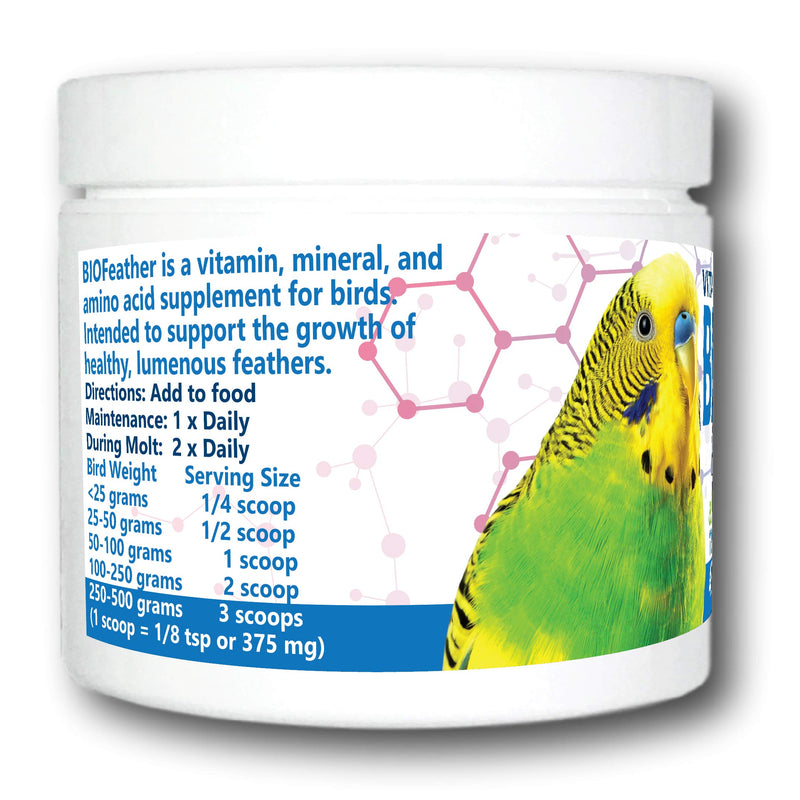 BIOFeather™ Feather Growth Dietary Supplement for Parrots, All-Natural Bird Formula (120 Servings) Small Bird 120 Scoops