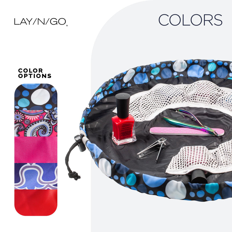 Lay-n-Go Cosmo Drawstring Cosmetic Pouch 20" Makeup Bag Organizer & Nail Spa 18" Acrylic Nail Polish Holder Toiletry Bag for Travel, Gift Bundle, Blue