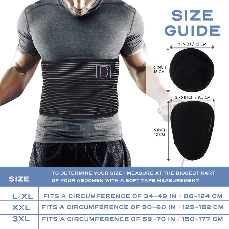 Abdomencare Plus Size Umbilical Hernia Belt For Men and Women | Hernia Belts For Men Abdominal With 2 Unique Compression Pads | Plus Size Hernia Belt For Women Abdominal | Adjustable Support | 2XL/XXL Black