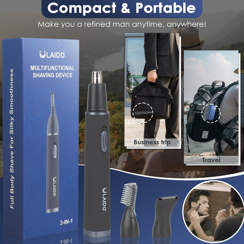[Australia] - Nose and Ear Hair Trimmer for Men, Rechargeable 3 in 1 Hair Trimmers for Nose Ear Eyebrow & Body Detail Hair Removal, No Pull No Snag Men's Grooming with High Speed, 3 Heads 3in1-3 Heads 