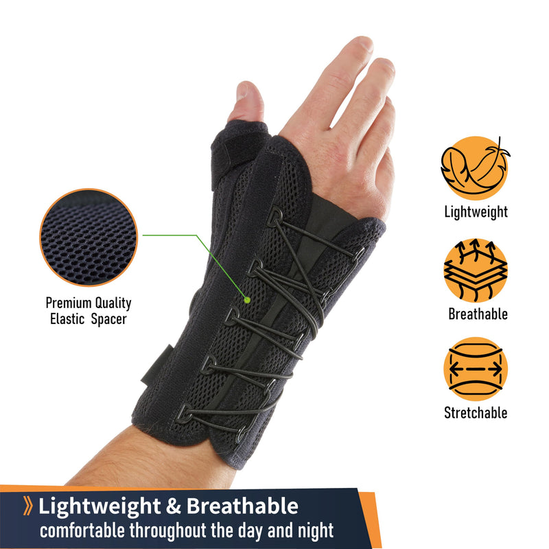 Quick-Strap Wrist & Thumb Spica Splint – Adjustable Support Brace for De Quervain's Tenosynovitis, Tendonitis, Arthritis, Sprains, and Fractures (Right Hand, L/XL) Right Hand