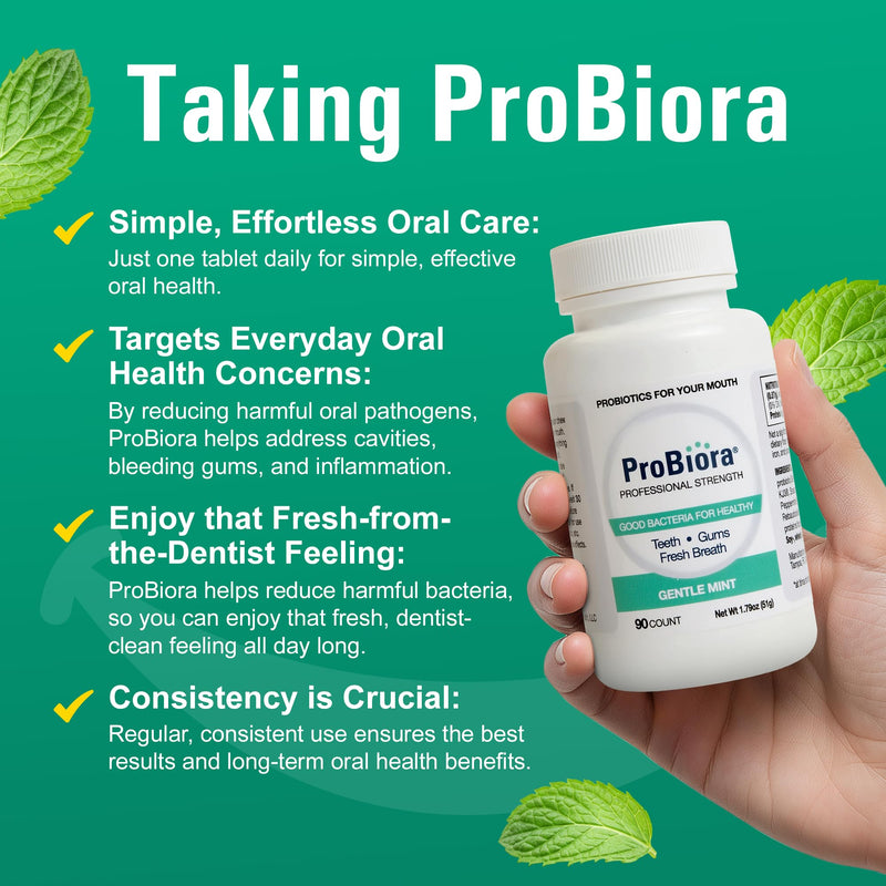 [Australia] - ProBiora Professional Strength Oral Probiotics for Teeth and Gums | Dental Probiotic for Oral Health | Bad Breath Treatment for Adults | Tooth Whitening | ProBiora3 Probiotic Blend | 90 Mint Tablets Gentle Mint 