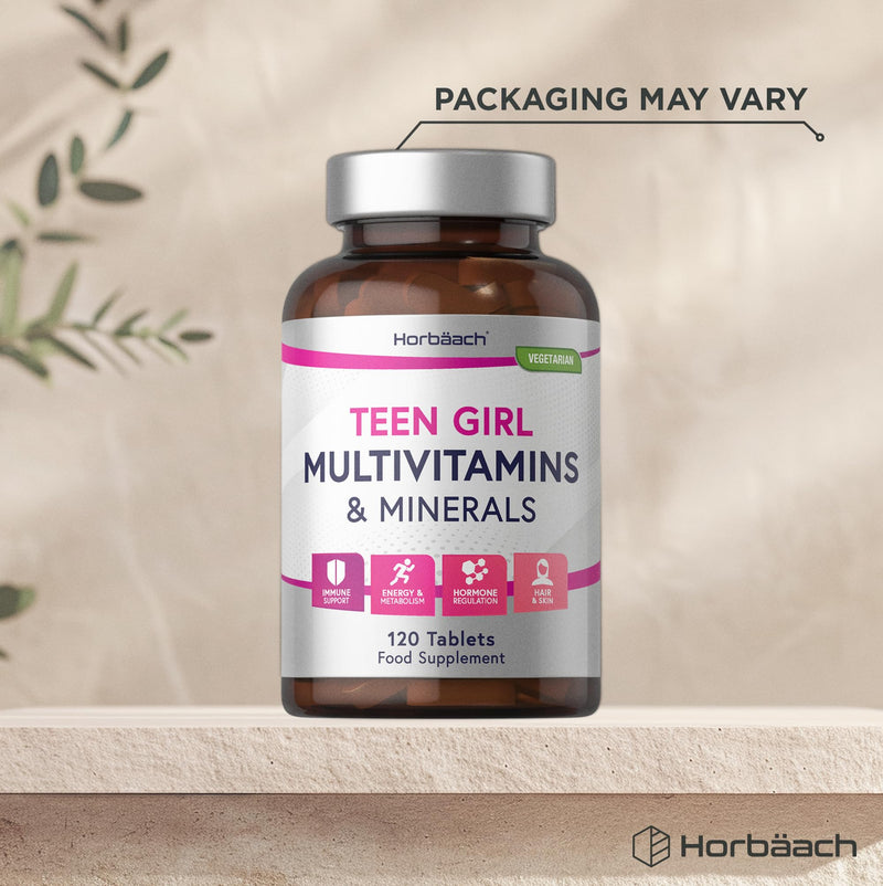 Multivitamin Tablets for Teen Girls | 120 Count | 14 Essential A-Z Vitamins and Nutrients | with Iron, Vitamin B12, Folic Acid and Magnesium | Vegetarian | By Horbaach