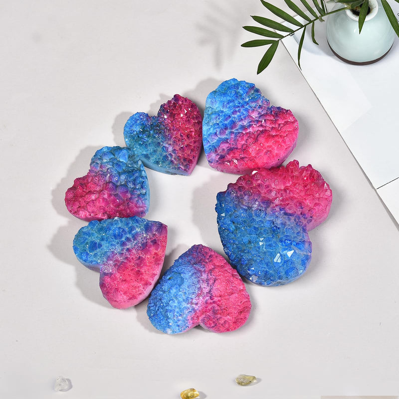 JIC Gem Big Titanium Coated Heart Shape Crystal Cluster Geode Red Blue Crystal Cluster Rock Geode Heart Gemstones with Stand Energy Balance Reiki Wicca Decor 3.93-4.33 inch