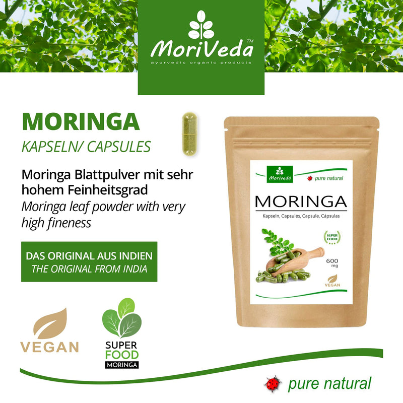 [Australia] - Moringa capsules 1000mg - 60 day supply - Vegan - without chemical additives - Lactose, fructose, gluten free - Over 90 nutrients, proteins, vitamins, and much more. - 120 caps of MoriVeda veggie capsules 120 pieces 