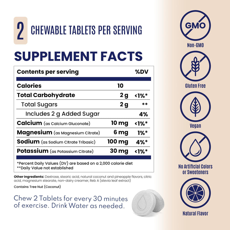 SaltStick FastChews Electrolytes - 60 Chewable Electrolyte Tablets - Salt Tablets for Running, Fast Hydration, Leg Cramps Relief, Sports Recovery - Non-GMO, Vegan, Gluten Free (Coconut Pineapple)