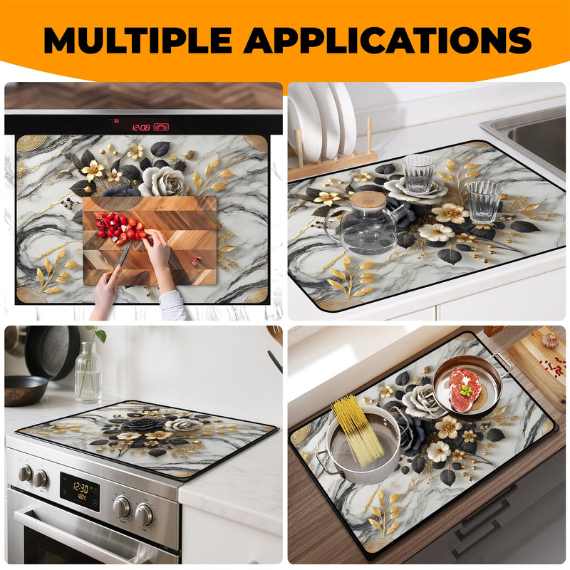 [Australia] - Heat-Resistant Glass Stove Top Cover with Anti-Slip Rubber Coating ‚Äì 28.5x20.5 Inch Electric Stove Protector, Scratch-Resistant, Expands Counter Space, Stylish Kitchen Decor Rose 