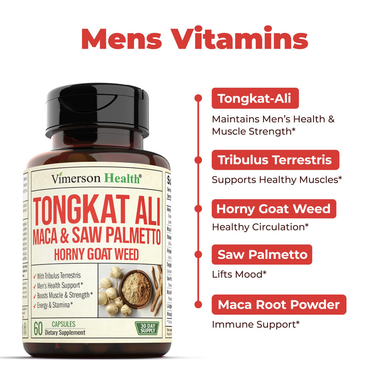 Vimerson Health Multivitamin for Men & Tongkat Ali for Men with Horny Goat Weed, Maca Root Powder, Tribulus Terrestris, Saw Palmetto Extract