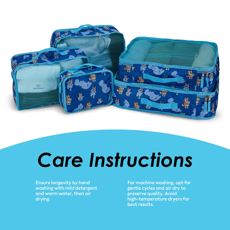 Bluey Packing Cubes for Kids - 5 Piece Luggage Organizer Set - Travel Accessories for Suitcase - Bluey Bingo Bandit Chilli Stripe Trixie - Packing Cube Set for Kids, Teens, Adults