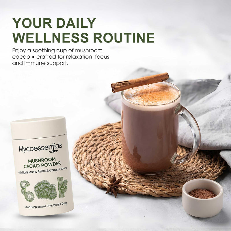 Mushroom Cacao Powder(240g - 30 Servings) – Lion’s Mane, Reishi & Chaga Coffee Alternative
