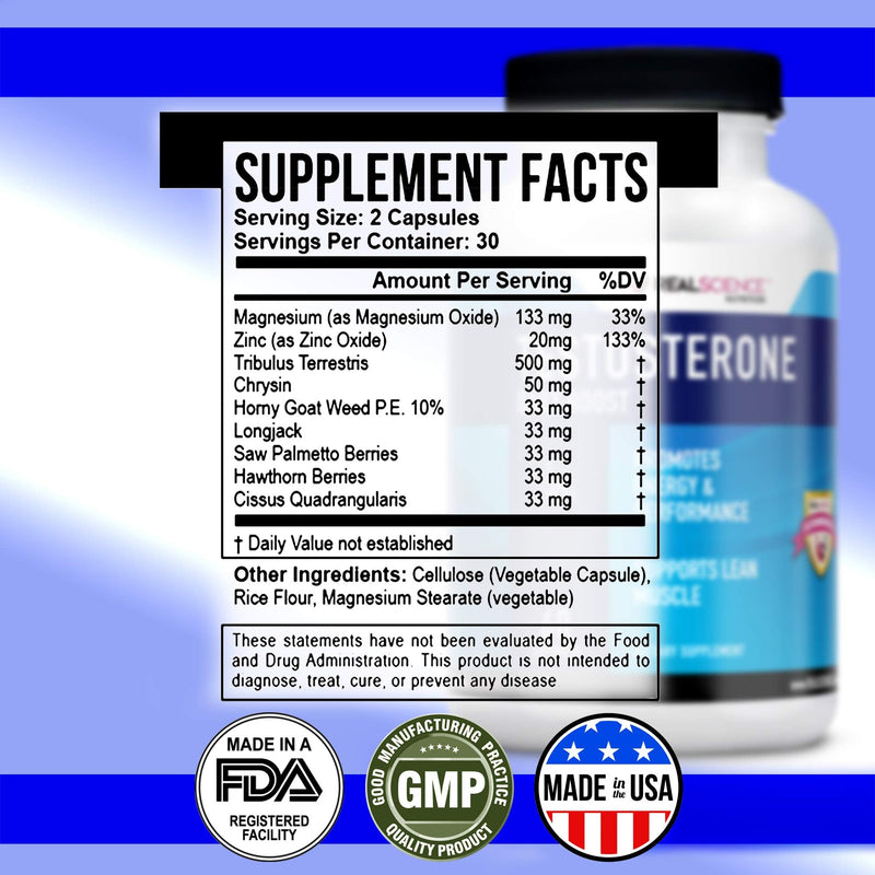 Real Science Nutrition Daily Boost Free Testosterone Booster for Men - Strongest Supplement for Muscle Growth, Bodybuilding & Energy with 9 Powerful Ingredients - 60 Capsules