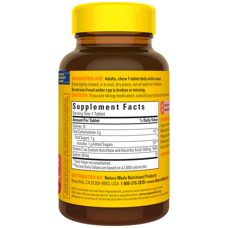 Nature Made Chewable Vitamin C 500 mg for Immune Support, 60 Tablets | Dietary Vitamin C Supplement for Immune Support and Antioxidant Support, Orange Flavored Chewable Tablets, 60 Day Supply 60 Count (Pack of 1)