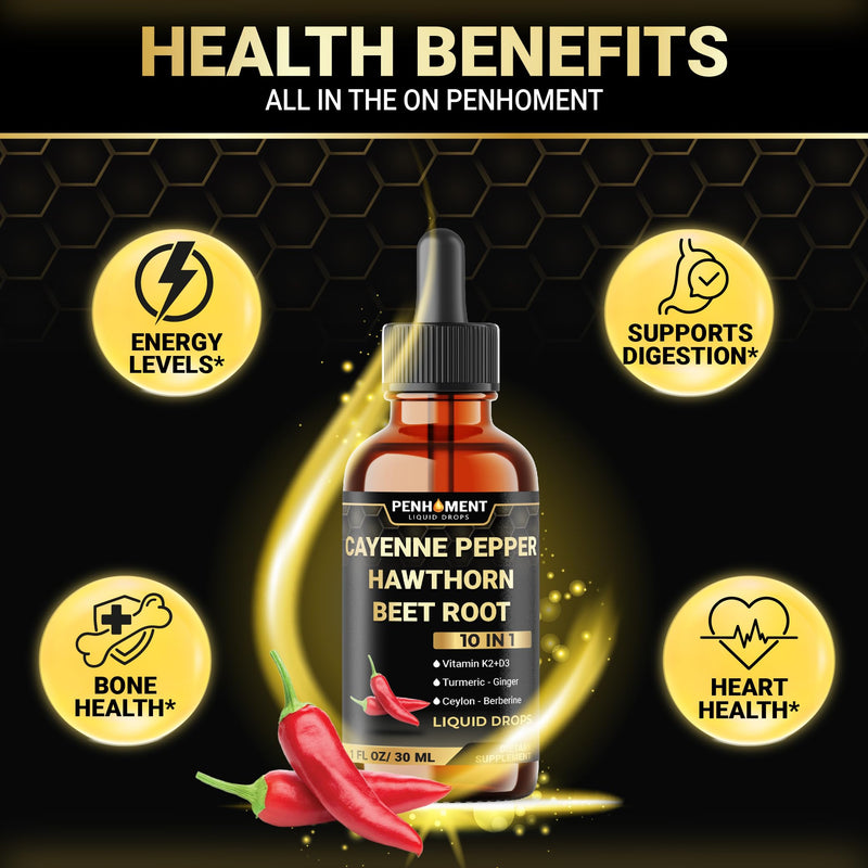 2 Packs - 2700 mg 10in1 Cayenne Pepper Liquid Drops with Hawthorn Berry, Vitamin D3 K2, Beet Root, Ginger Turmeric, Ginger, Ceylon Cinnamon, Berberine, and Ginseng - 2 Months 2 Fl Oz (Pack of 1)