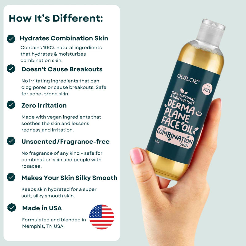 [Australia] - Dermaplane Oil, Face Shaving Oil for Women with Combination Skin - Lightweight & Natural Facial Shave Oil - Use with a Dermaplaning Tool, Razor, Shaver or Microblade for Close Shave 4 oz by Ouiloe For Combination Skin 4 Fl Oz (Pack of 1) 