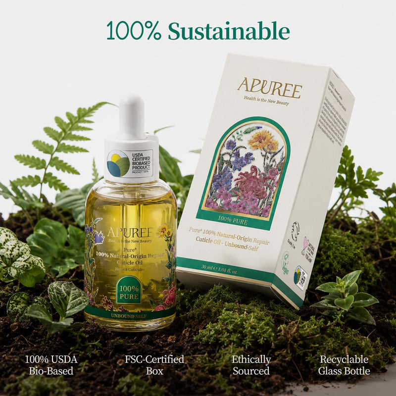 APUREE 100% Bio-Based Cuticle Oil 1 fl oz with Organic Tuberose Extract | Deep Moisture for Dry Cuticles & Weak Thin Nails, Nail Strengthening & Growth Oil with Jojoba Oil & Squalane, USDA Verified White