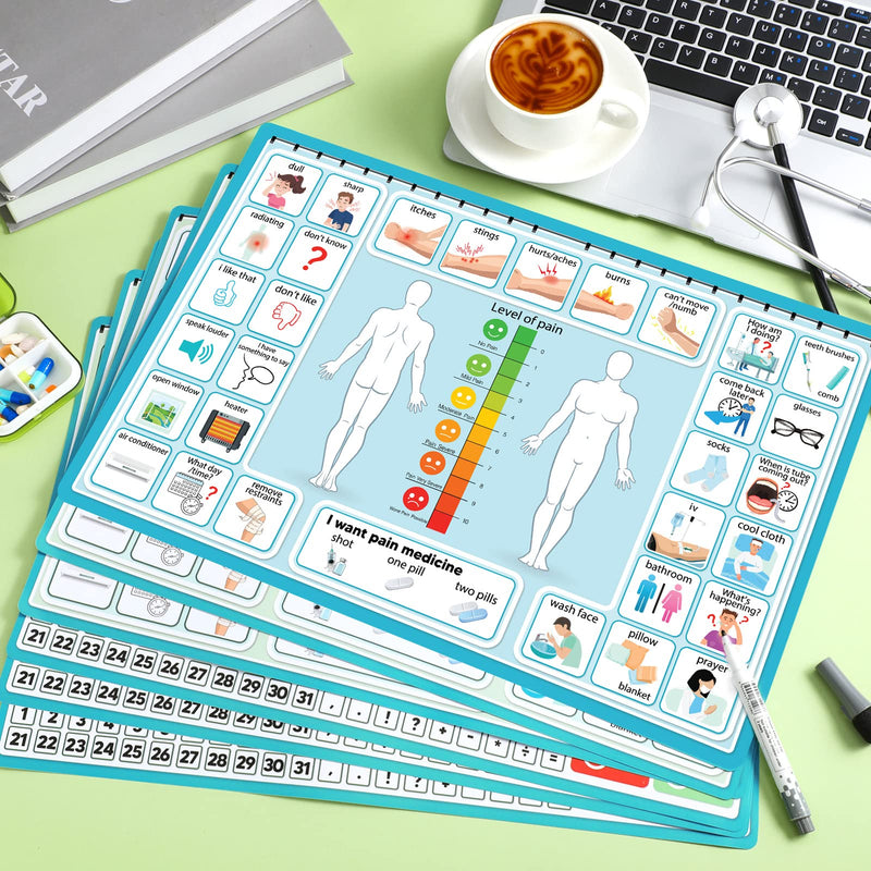 [Australia] - 6 Pcs Communication Board for Nonverbal Adults Aphasia Communication Board Colorful Picture Symbol Communication Cards for Stroke Patients Children (Blue) Blue 