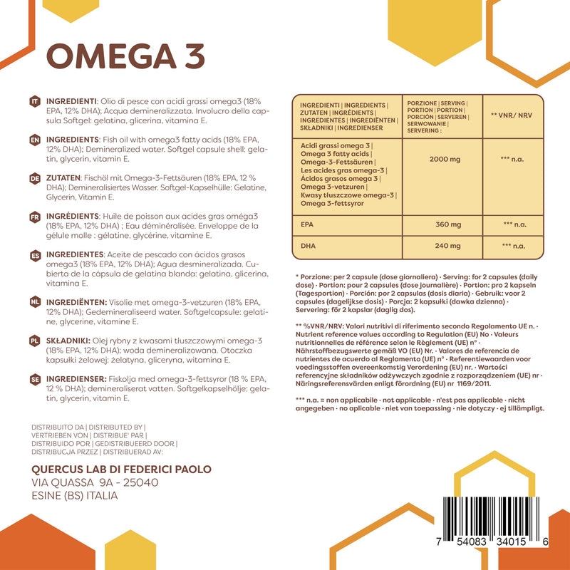 ERBOTECH Omega 3 in Capsules, 200 g Pack, Approximately 140 Fish Oil Tablets, Food Supplement with Fatty Acids to Control Cholesterol and Triglycerides 200 gr