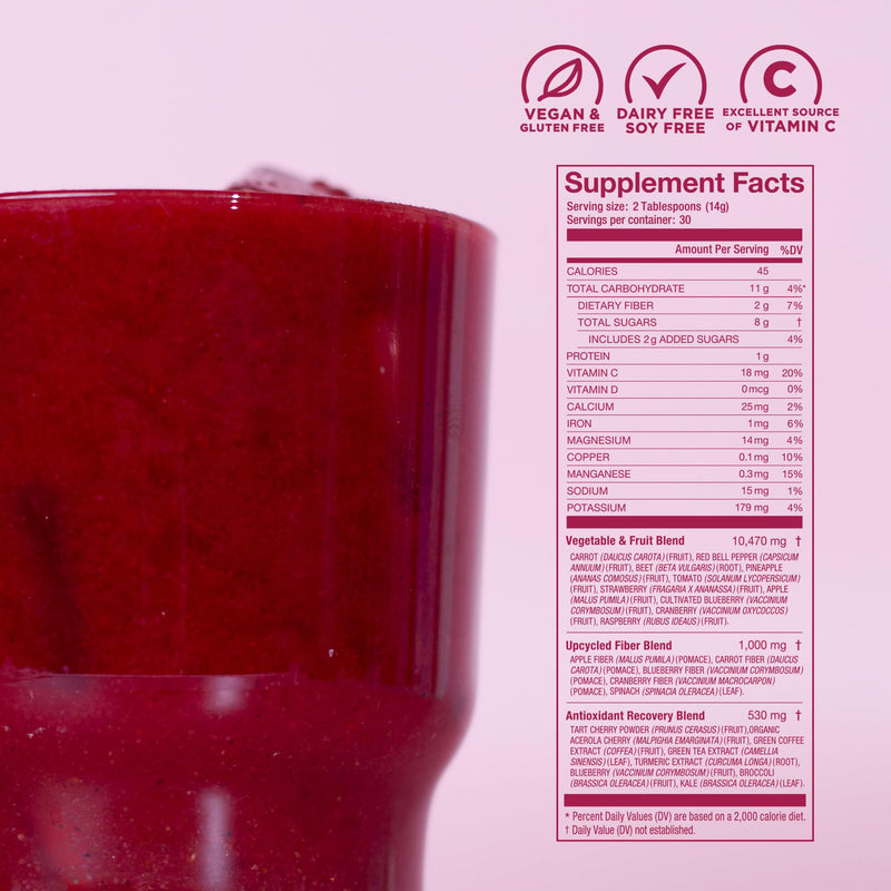 [Australia] - Laird Superfood Antioxident Daily Reds Powder, Free Radical Fighting Blend, Vitamin C, Manganese, 2 Servings of Fruits and Vegetables Per Serving, 14.8oz Bag (30 Servings) 