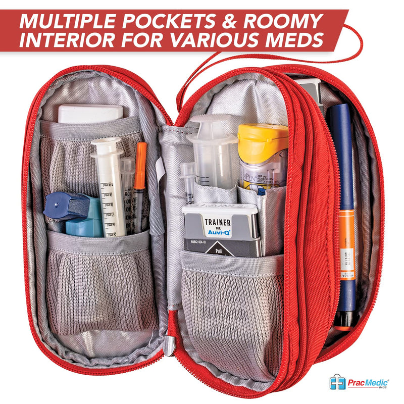 [Australia] - PracMedic Bags Epipen Carry Case- Medicine Bag- 2 Tier Insulin Cooler Travel Case to hold Diabetic Supply, Asthma Inhaler Spacer, Epi Pen, Auvi Q, Diabetes Medication- First Aid Bags Empty (Red) Red 
