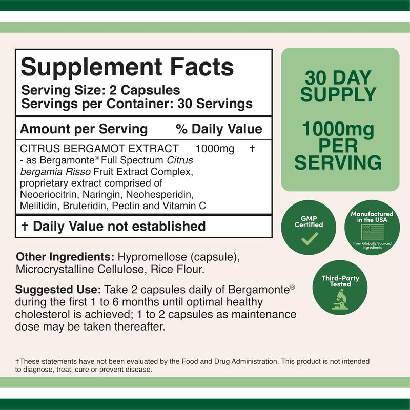 [Australia] - Citrus Bergamot Supplement - Only Patented, Clinically Proven Bergamot Extract - 1,000mg Servings (Sourced from Italy) (60 Capsules) by Double Wood 