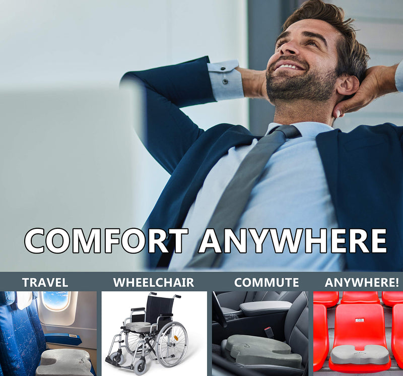 [Australia] - ComfiLife Premium Comfort Seat Cushion - Non-Slip Orthopedic 100% Memory Foam Coccyx Cushion for Tailbone Pain - Cushion for Office Chair Car Seat - Back Pain & Sciatica Relief (Gray) Gray 