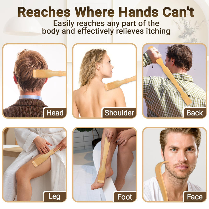 [Australia] - Renook Wooden Bamboo Back Scratcher, 4 PCS 17 Inch Long Handle Back Scratchers for Adults Men Women,Large Long Handle Wood Back Scratcher,Back Itching Artifact.Father's Day Gifts 4 Pack 