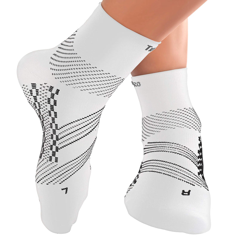 TechWare Pro Plantar Fasciitis Socks - Ankle Compression Socks for Women & Men. Achilles Tendonitis Brace & Foot Arch Support Medium White / Gray