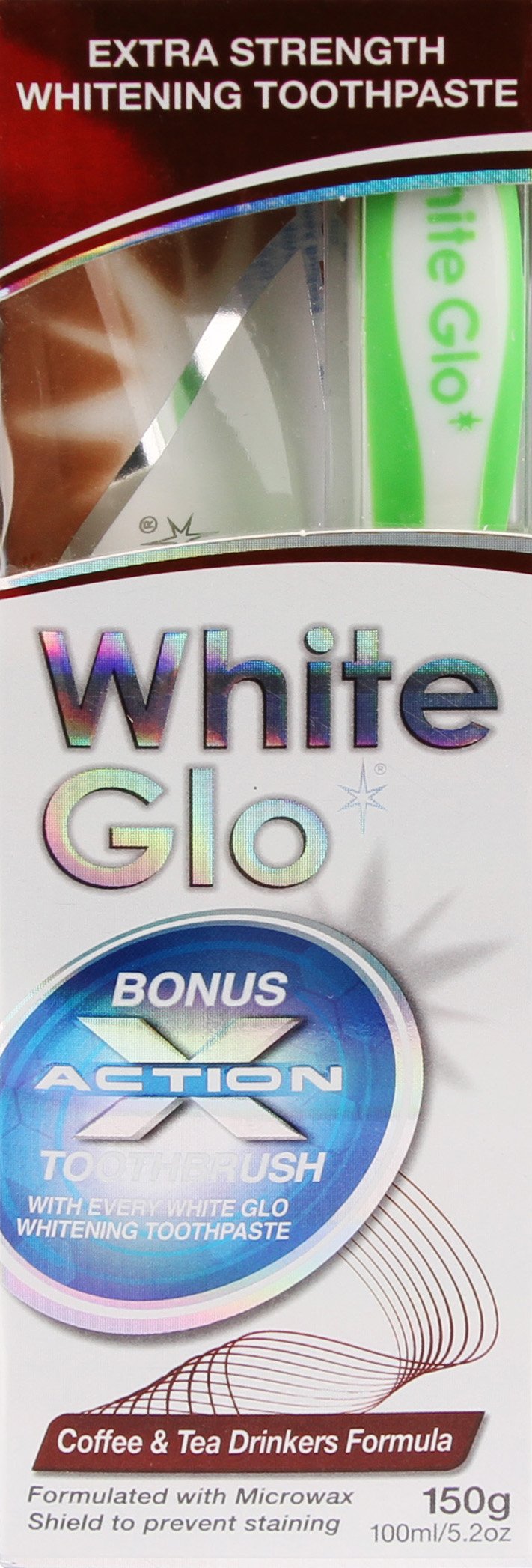 [Australia] - White Glo Coffee and Tea Drinkers Whitening Toothpaste with Bonus X Action Toothbrush, 5.2 Ounce 